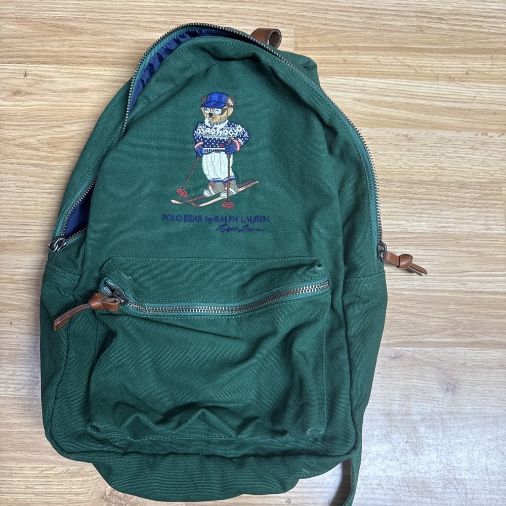 Polo Ralph Lauren Men's Polo Bear Canvas Backpack Green Skiing Bear